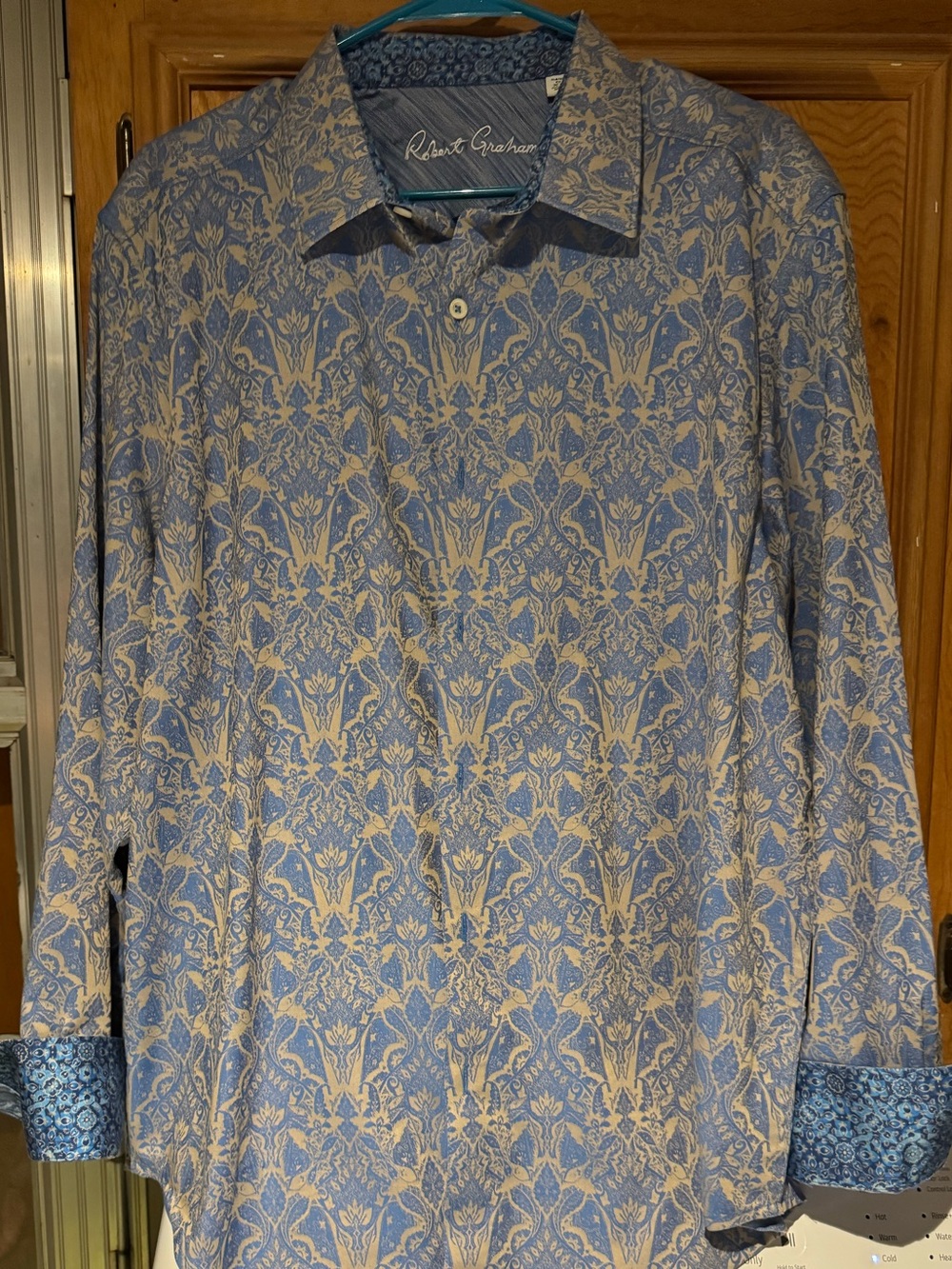Robert Graham Blue and Cream Ornate Floral Button-Down Shirt